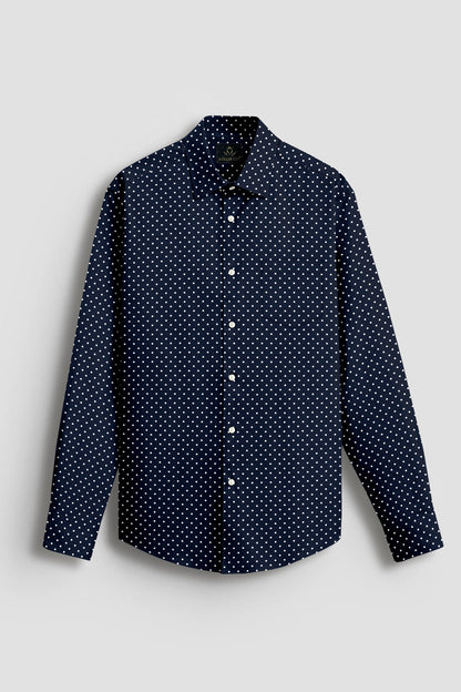 Sodalite Blue and Snow White Polka Dots Printed Cotton Shirt