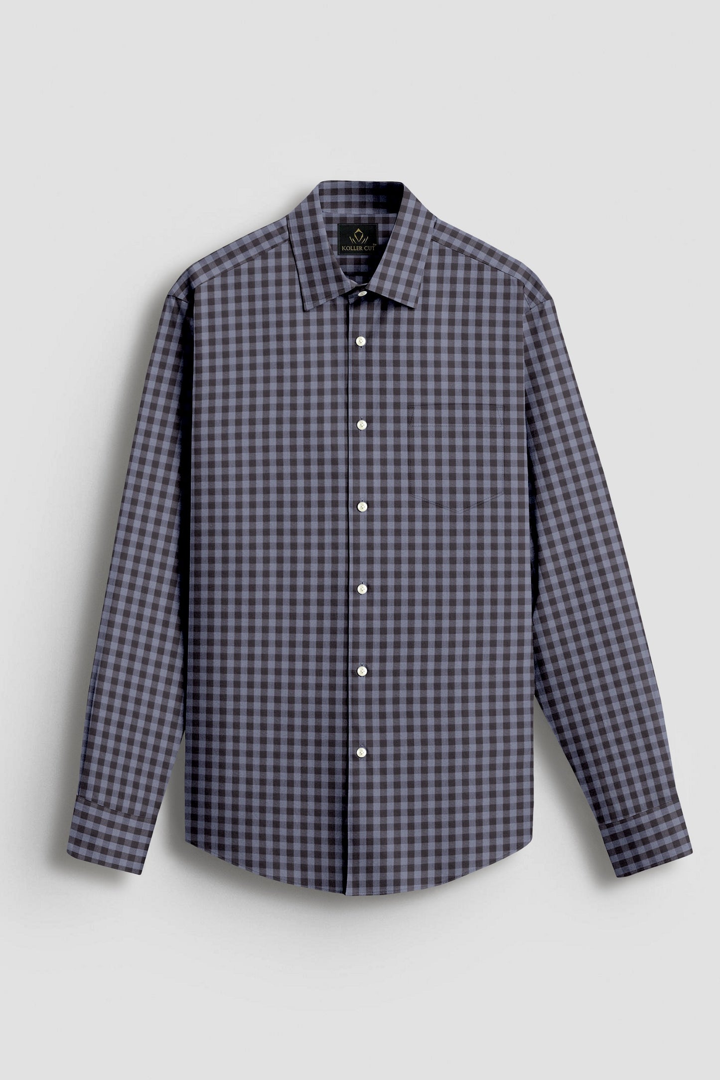 Niagara Blue and Mulch Brown Gingham Checks 2 ply Cotton Shirt