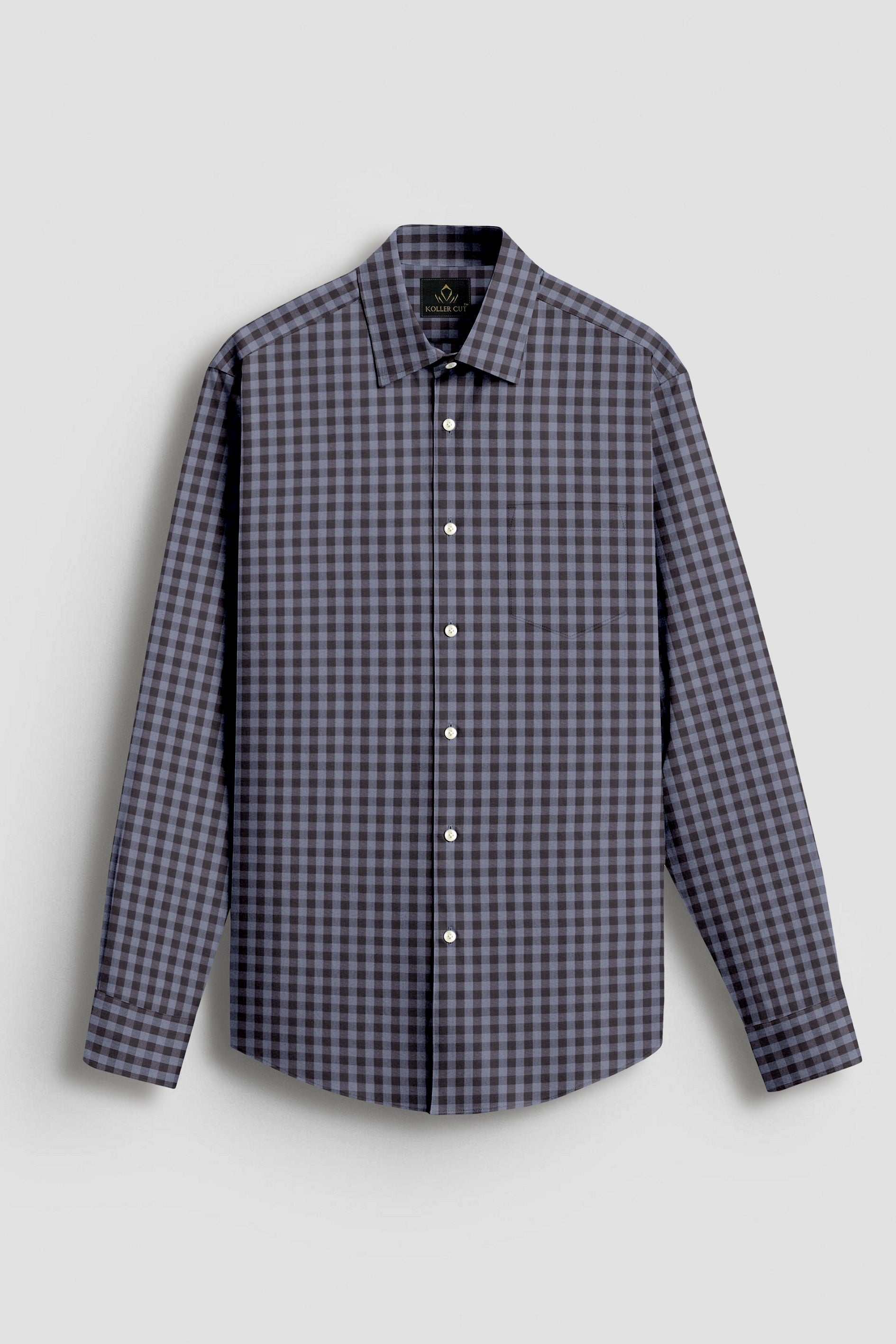 Niagara Blue and Mulch Brown Gingham Checks 2 ply Cotton Shirt