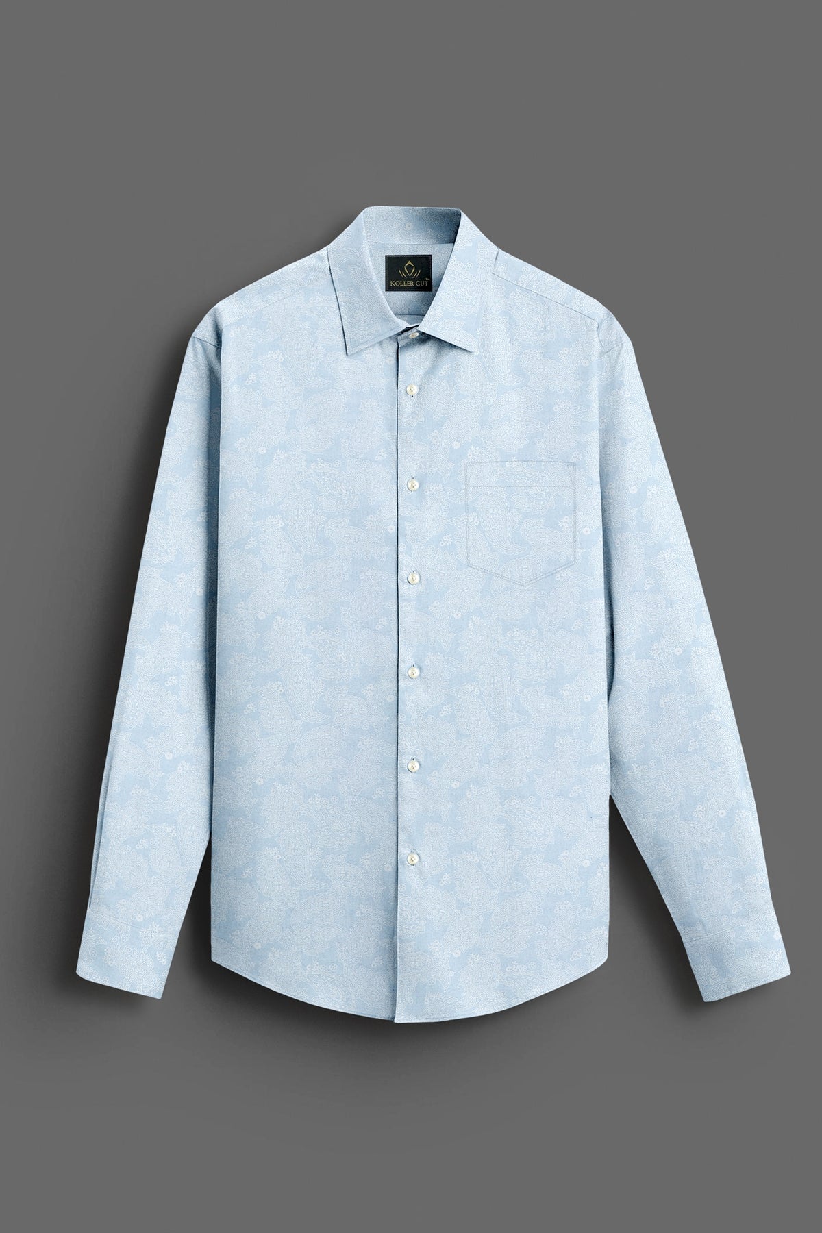 Pastel Blue And Snow White Paisley Patterned Printed Cotton Shirt