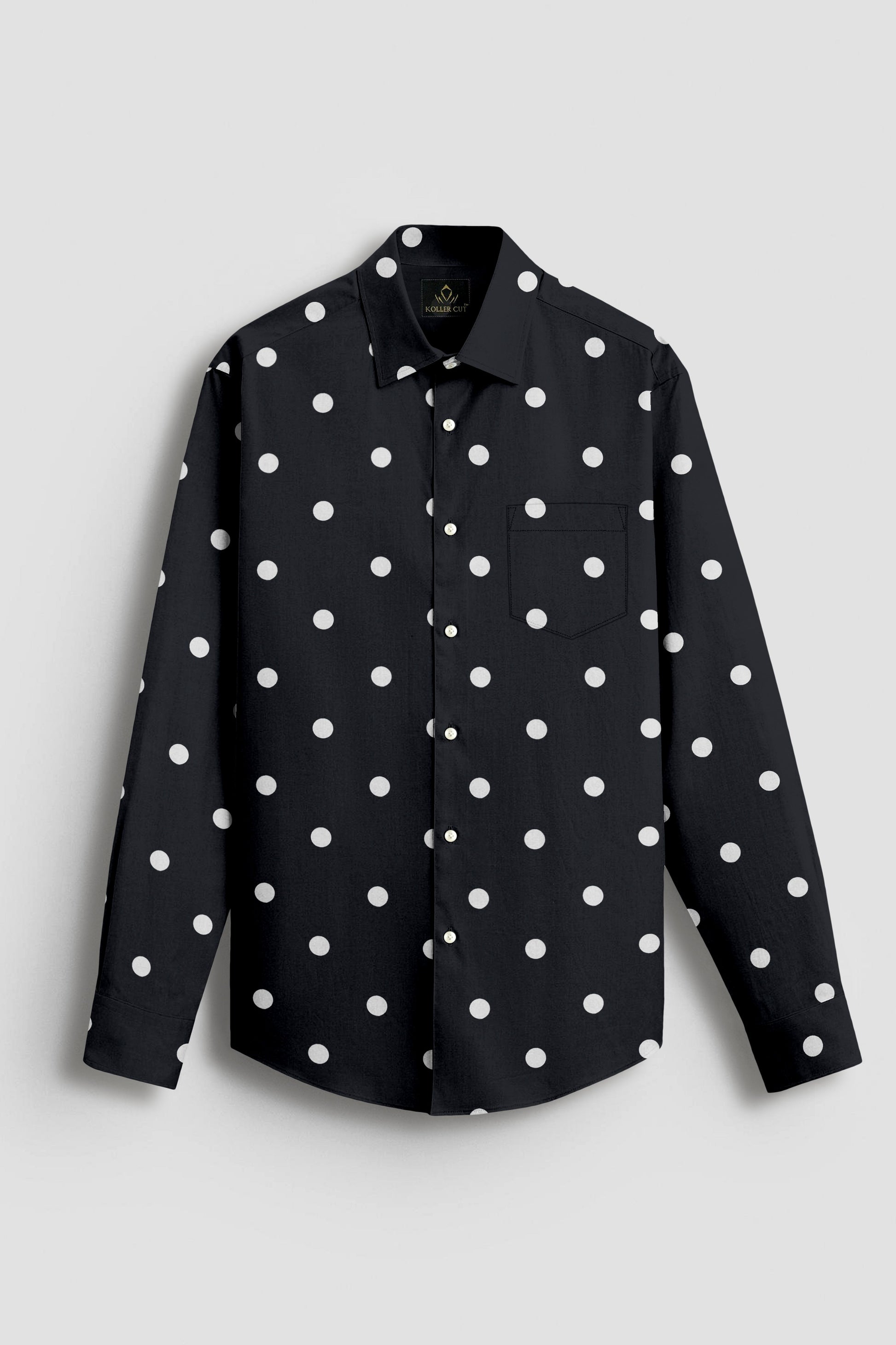 Cumin Black and Silk White Polka Dots Printed Cotton Shirt
