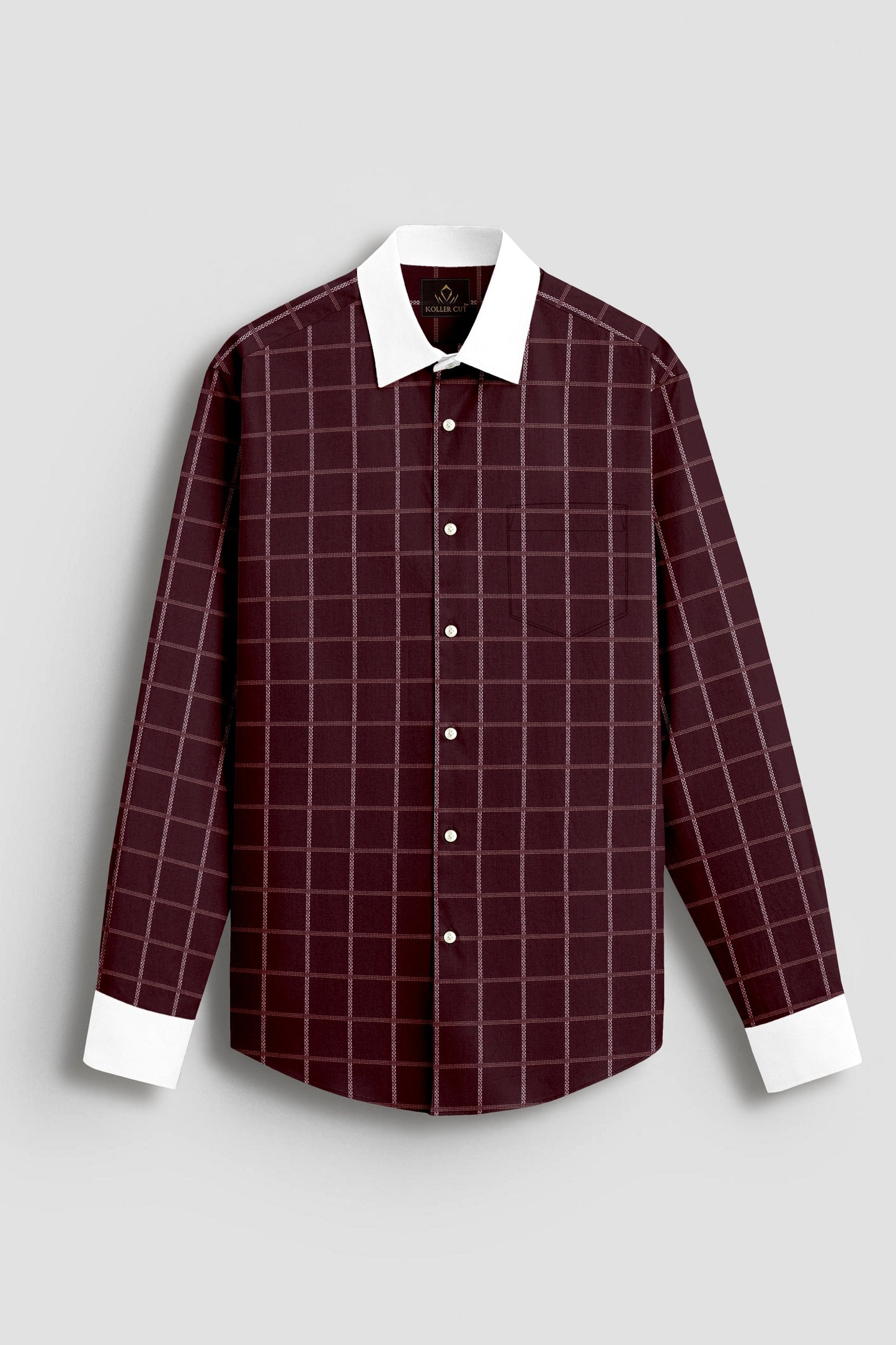 Huckleberry Maroon with White and Argan Brown Dash Checks Designer Cotton Shirt