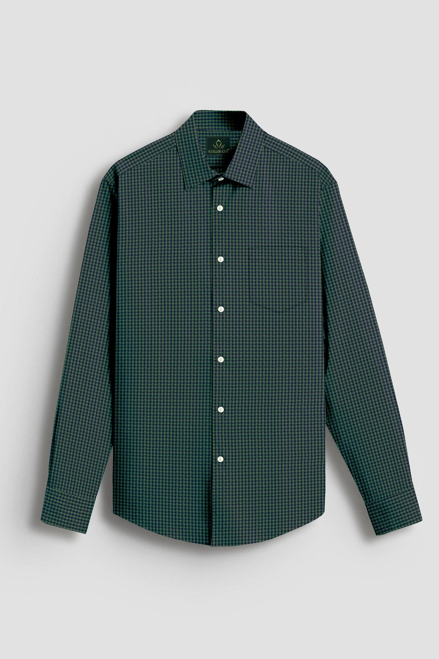 Pine Green and Medieval Blue Gingham Checks Cotton Shirt