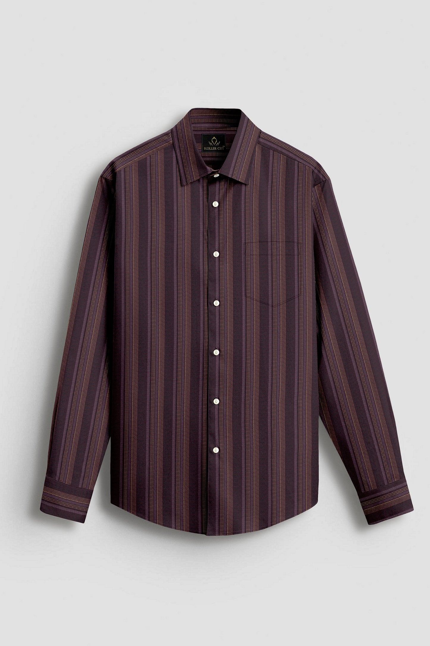 Black With Garnet Red and Beige with Moon White Dash Stripes 2 Ply Giza Cotton Shirt