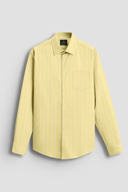 Charlock Yellow and Paper White Pinstripes Oxford Cotton Shirt