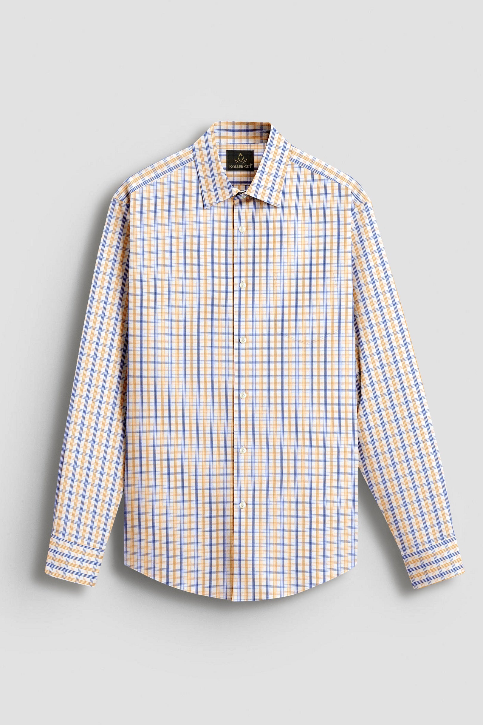White with Buttercup Yellow and Lichen Blue Checks Premium Cotton Shirt