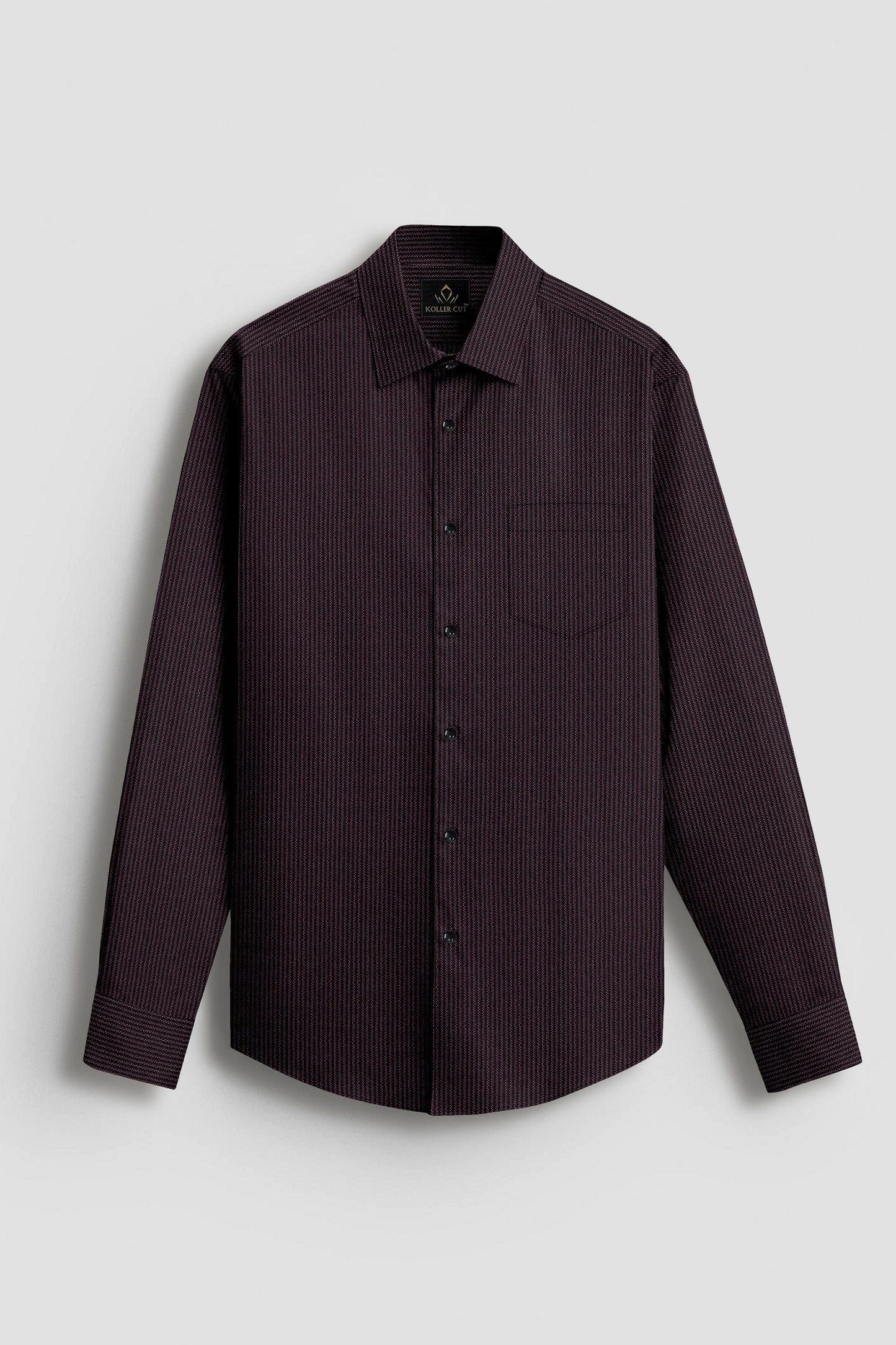 Jade Black and fuchsia Red Herringbone Stripes Oxford Cotton Shirt