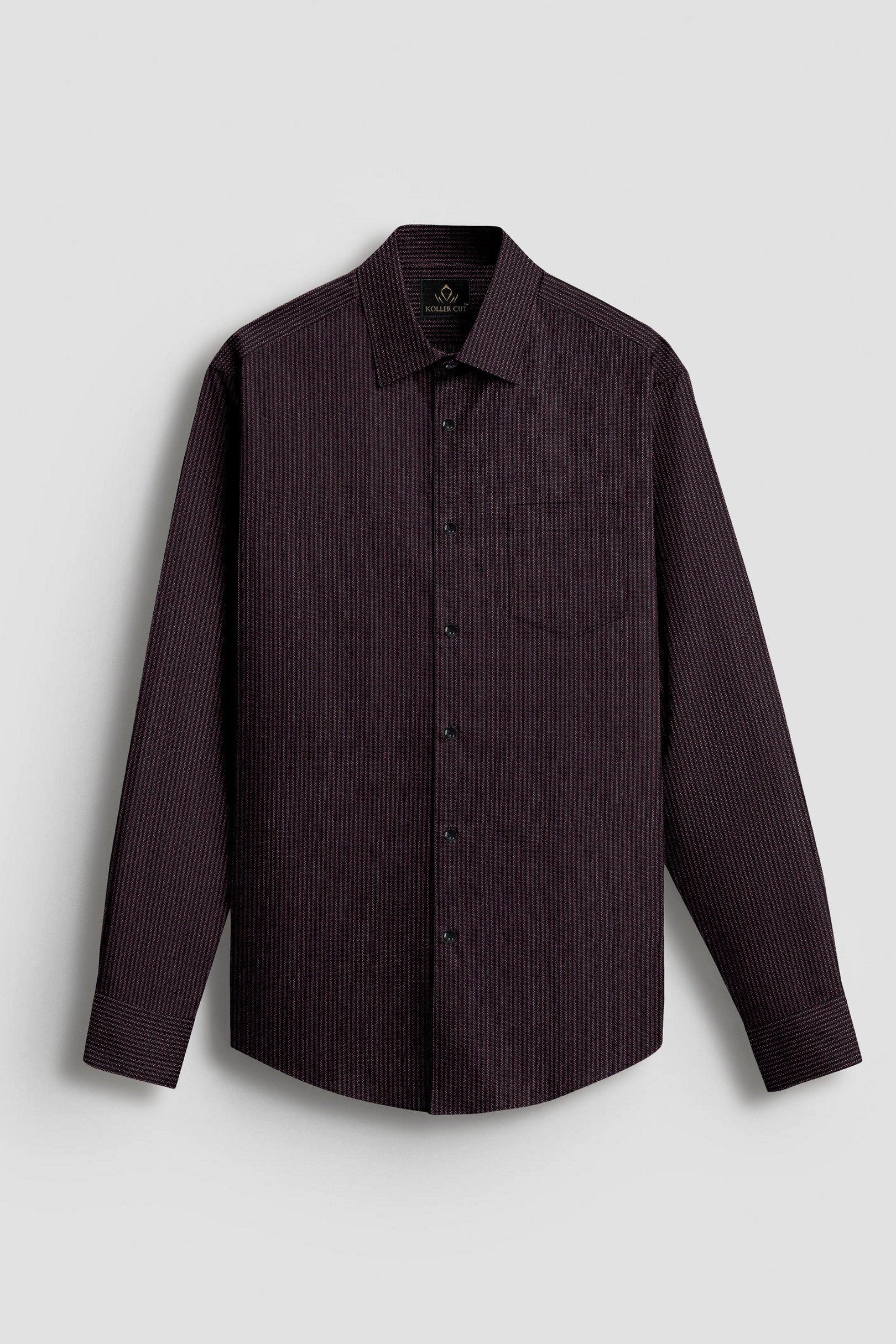 Jade Black and fuchsia Red Herringbone Stripes Oxford Cotton Shirt