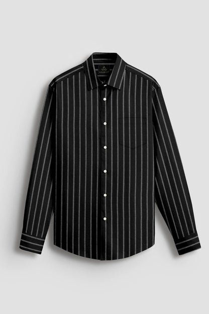 Opal Black and Flash White Chalk Stripes Oxford Cotton Shirt