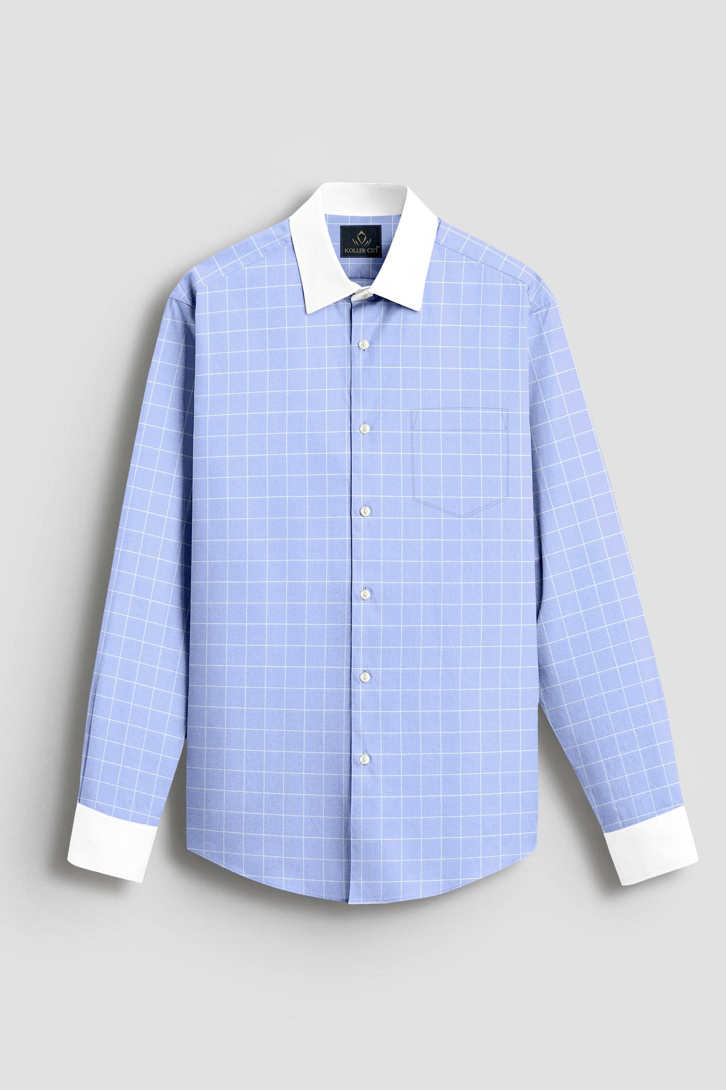Omphalodes Blue and Salt White Graph Checks Designer Cotton Shirt