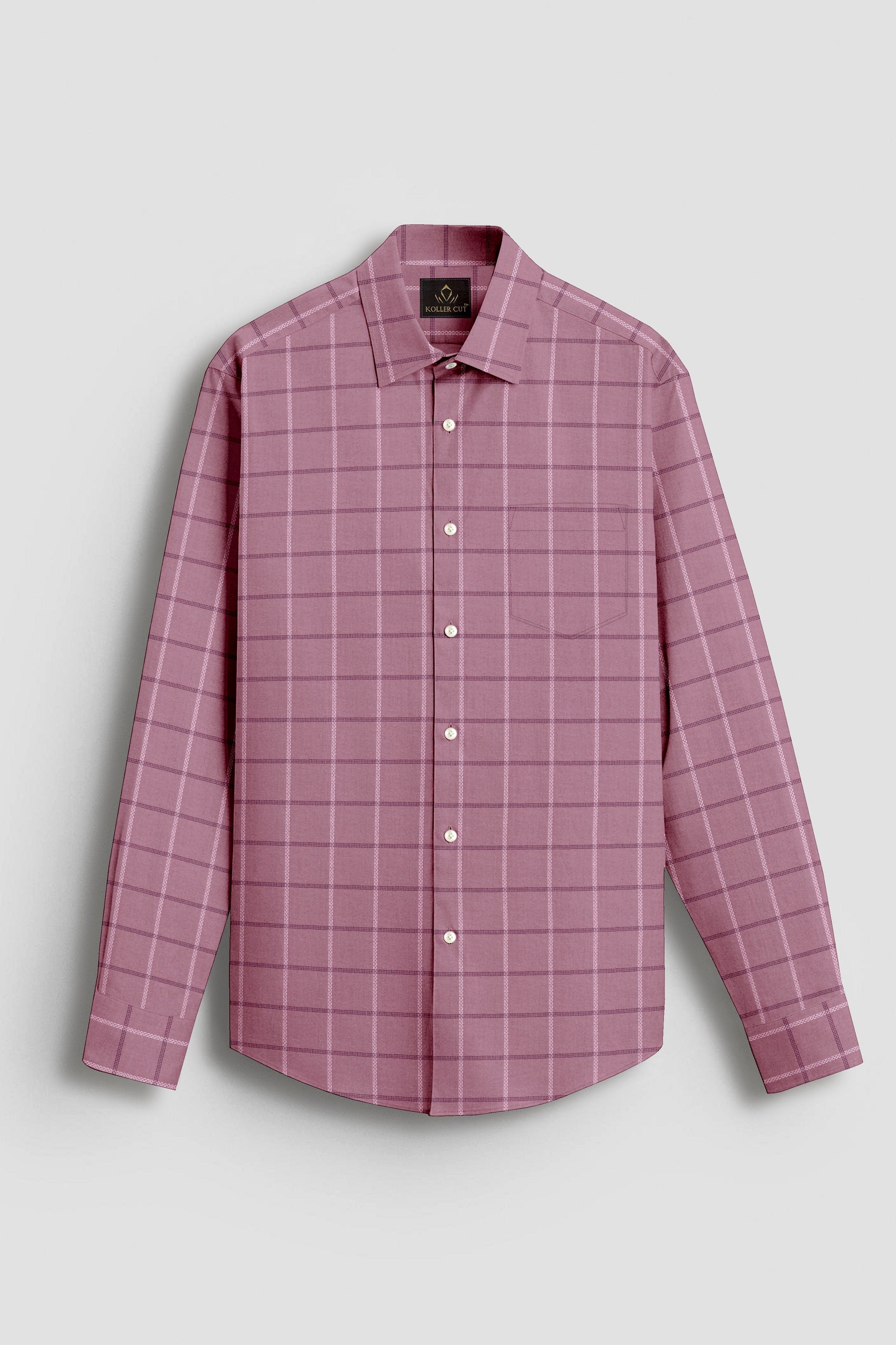 Polignac Pink with White and Rhubarb Red Checks Cotton Shirt
