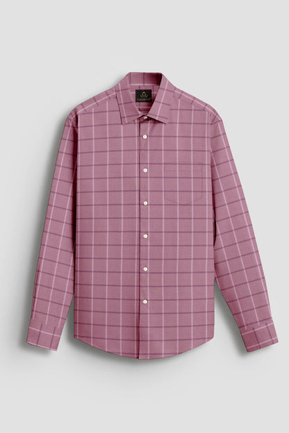 Polignac Pink with White and Rhubarb Red Checks Cotton Shirt
