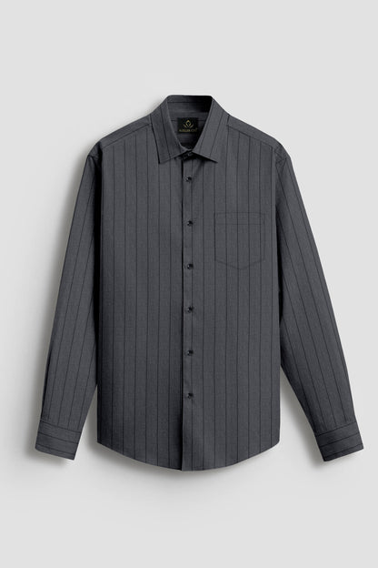 Shale Gray and Raven Black Pinstripes Oxford Cotton Shirt