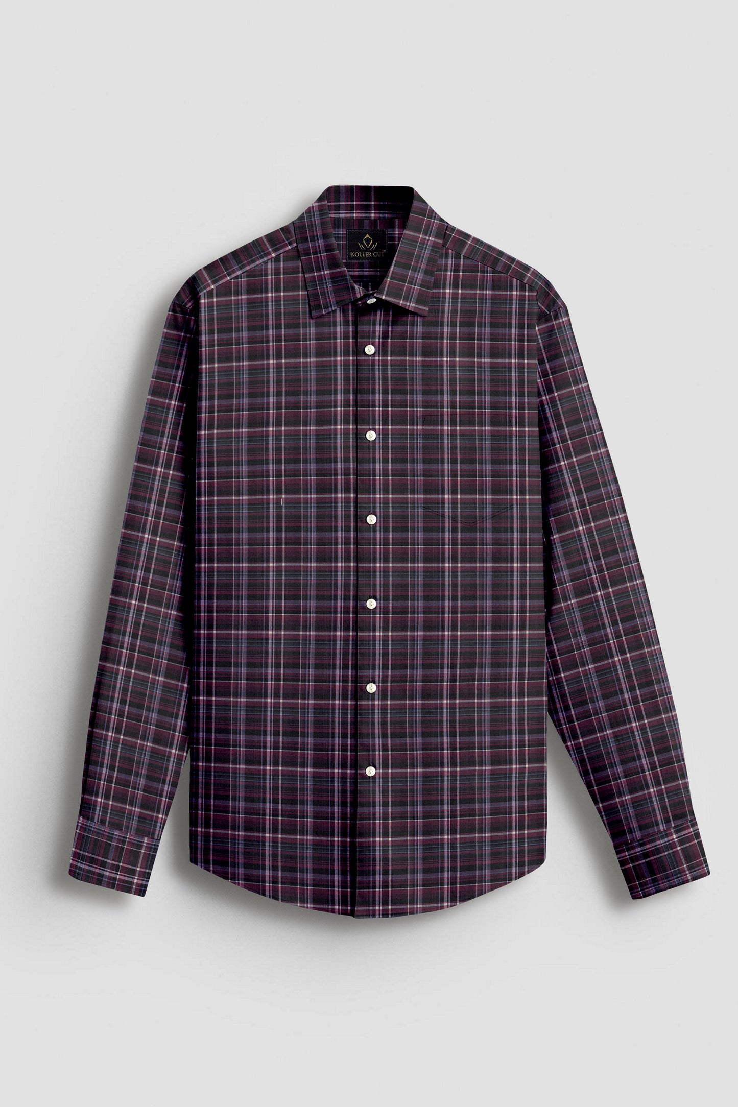 Caviar Black with Crystal Gray and Zinfandel Red Checks 2 Ply Giza Cotton Shirt