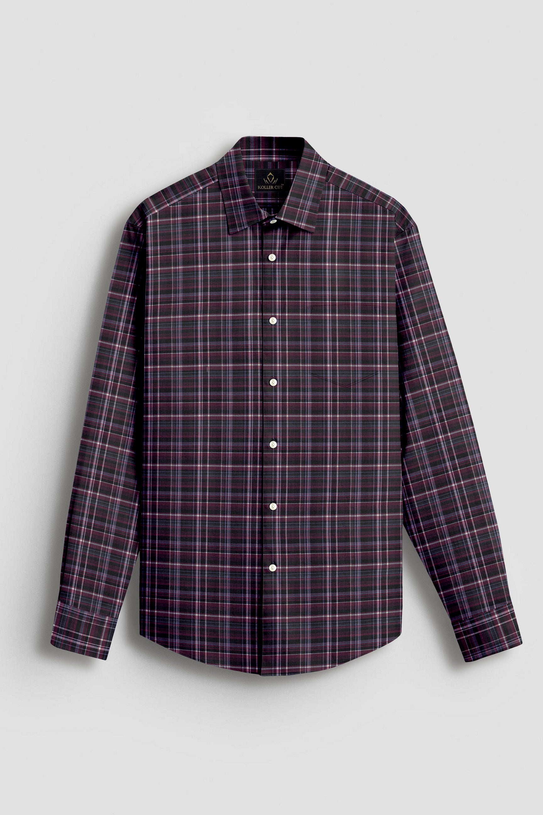Caviar Black with Crystal Gray and Zinfandel Red Checks 2 Ply Giza Cotton Shirt