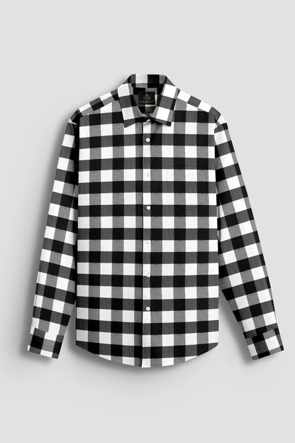 White and Carbon Black Buffalo Checks Cotton Shirt