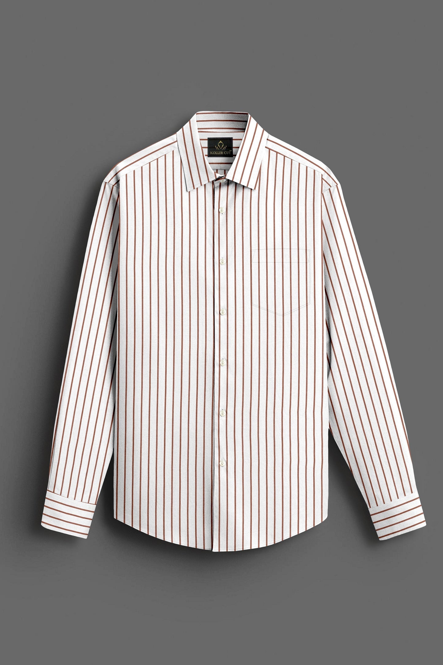 White and Copper Brown Stripes Cotton Shirt