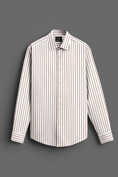 White and Copper Brown Stripes Cotton Shirt