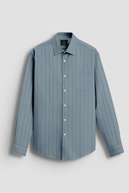 Apatite Blue and Pine Green Altered Broken Stripes Oxford Cotton Shirt