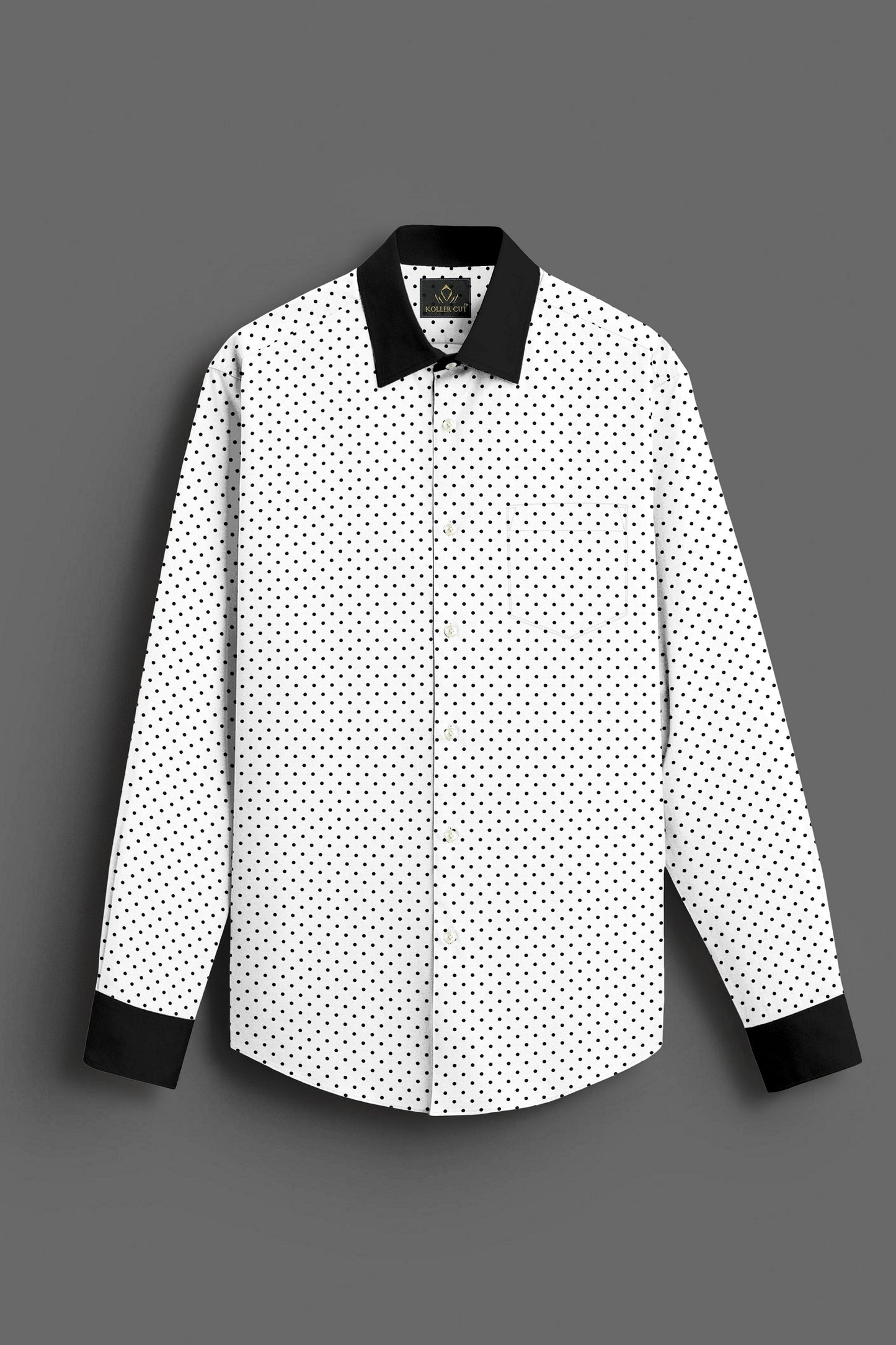 Milk White and Jet Black Polka Dots Printed Designer Cotton Shirt