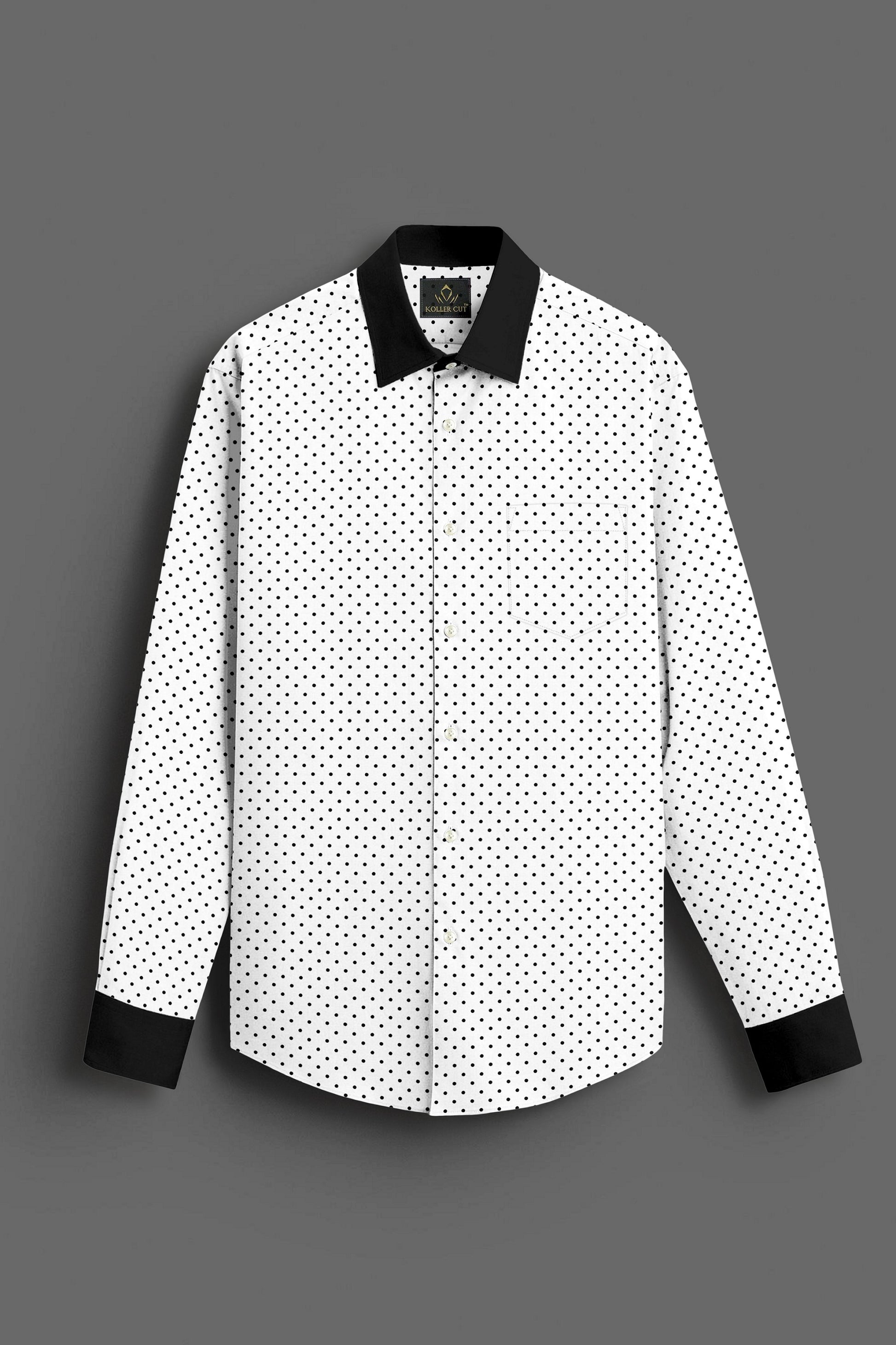 Milk White and Jet Black Polka Dots Printed Designer Cotton Shirt