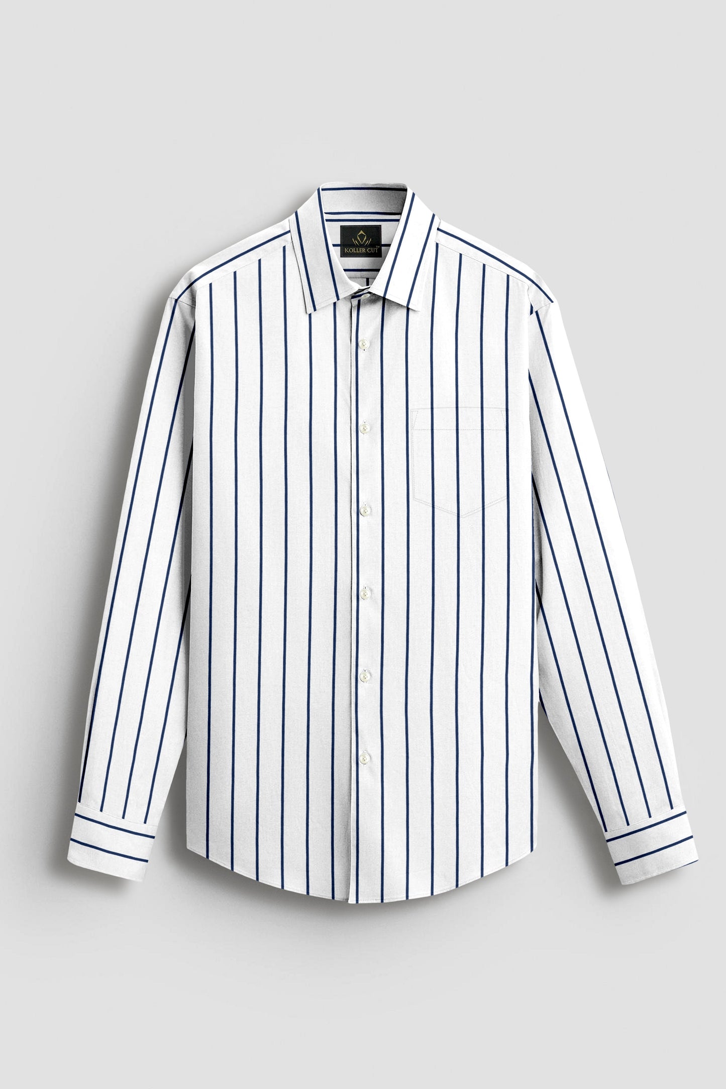 Milk White and Lapis Blue Stripes Cotton Shirt