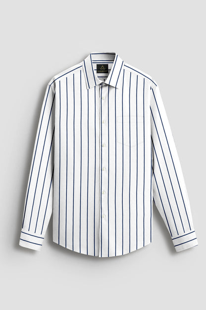 Milk White and Lapis Blue Stripes Cotton Shirt