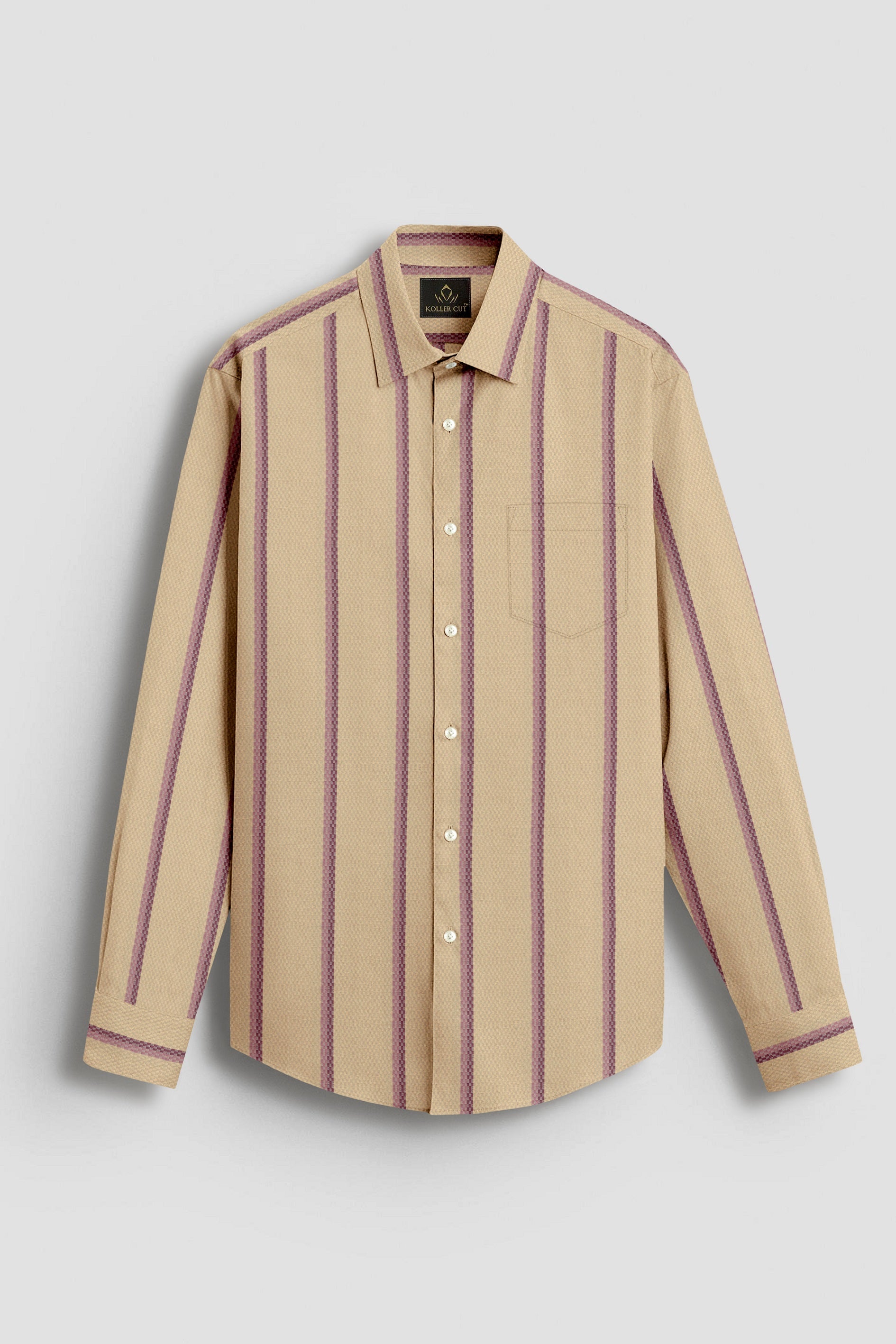 Beige with Millennial Pink and Mellow Mauve Pink Jacquard Stripes Premium Egyptian Giza Cotton Shirt