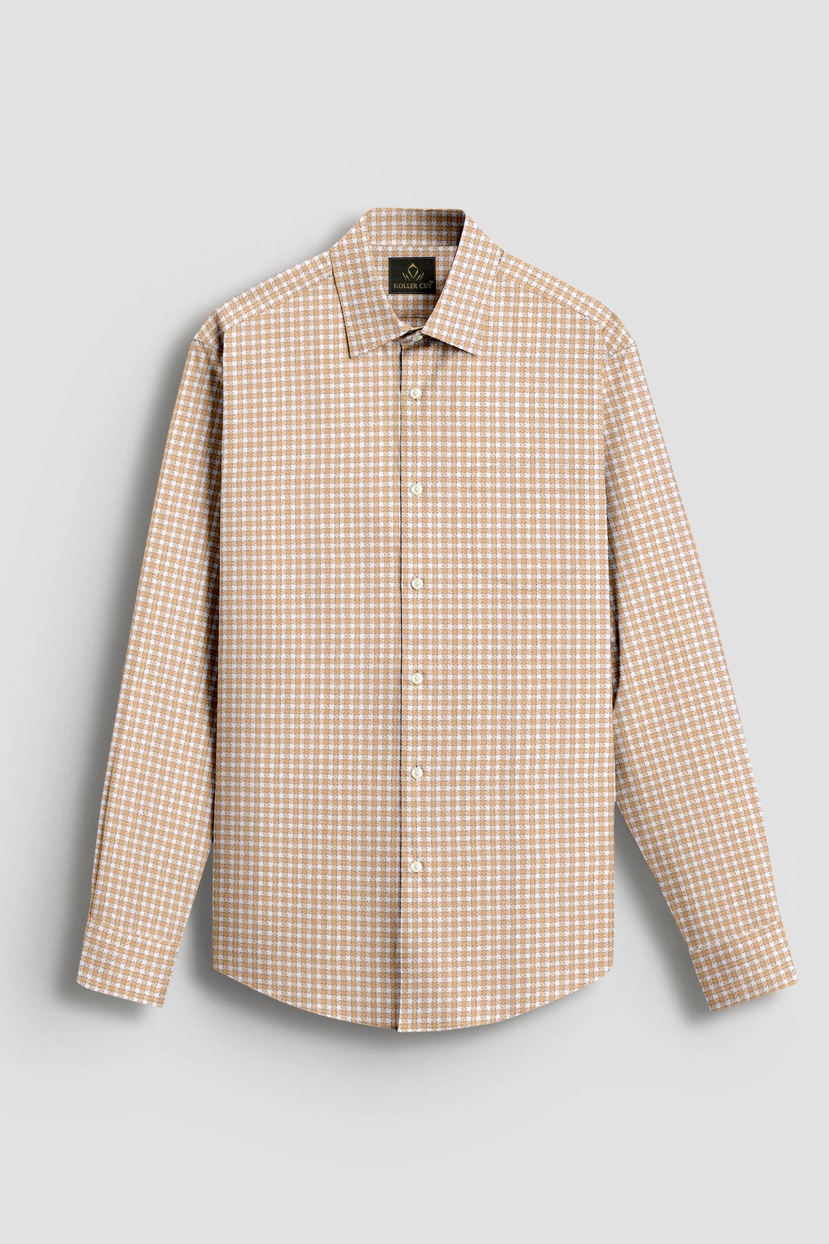 Buckskin Cream and Milk White Gingham Shepherd Checks 2 Ply Giza Cotton Shirt