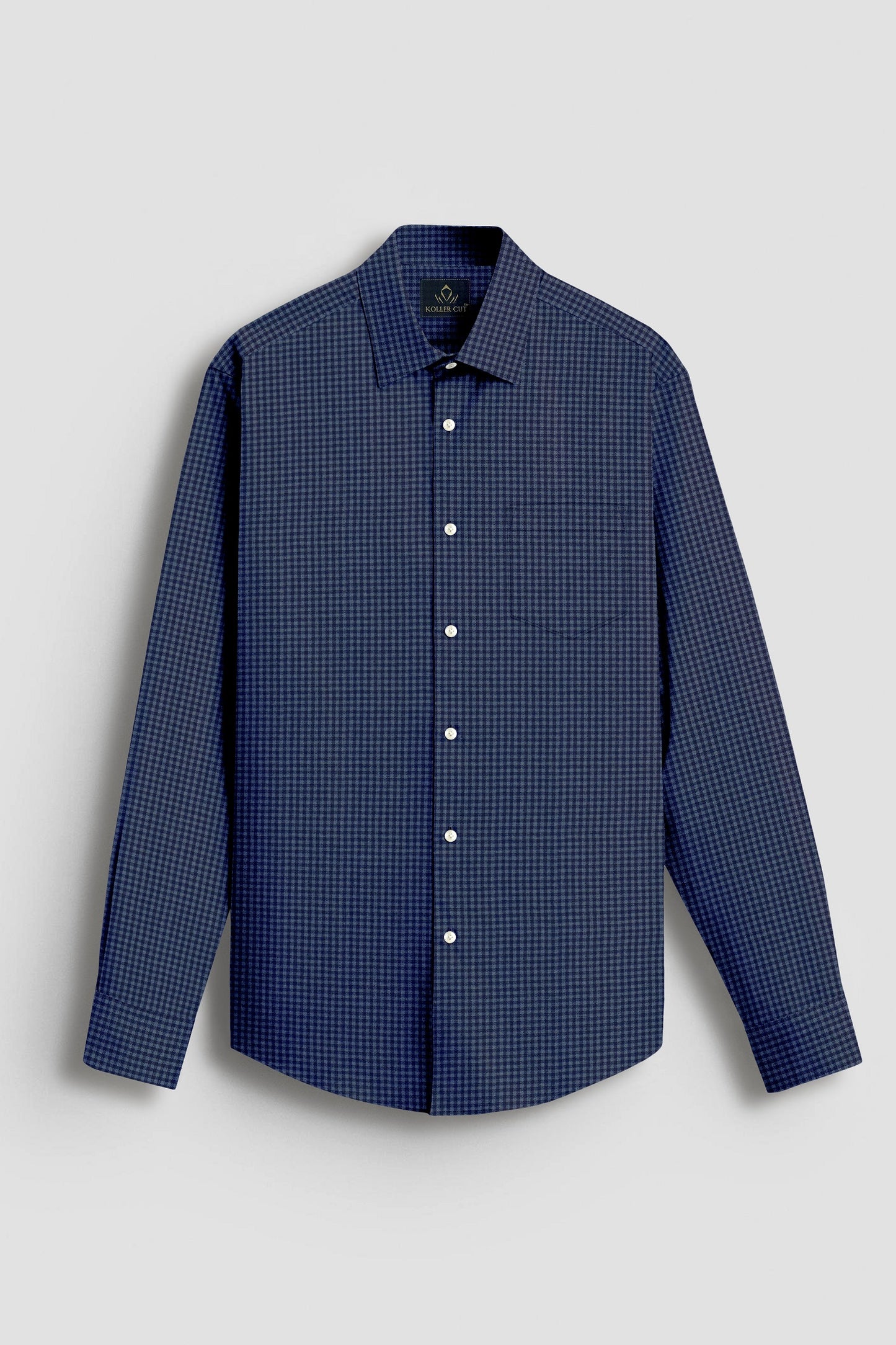 Charcoal Gray and Medieval Blue Gingham Checks Cotton Shirt