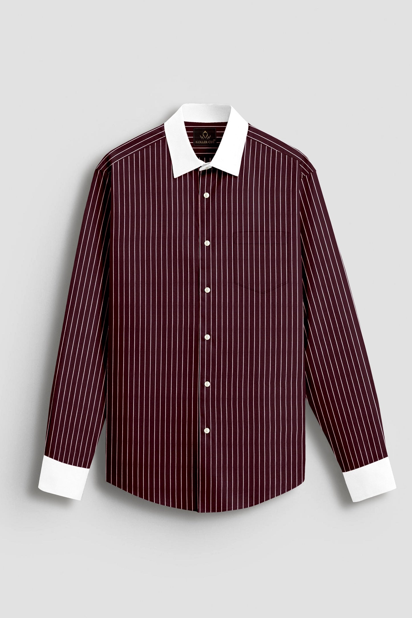 Cordovan Red and Salt White  Pinstripes Designer Cotton Shirt