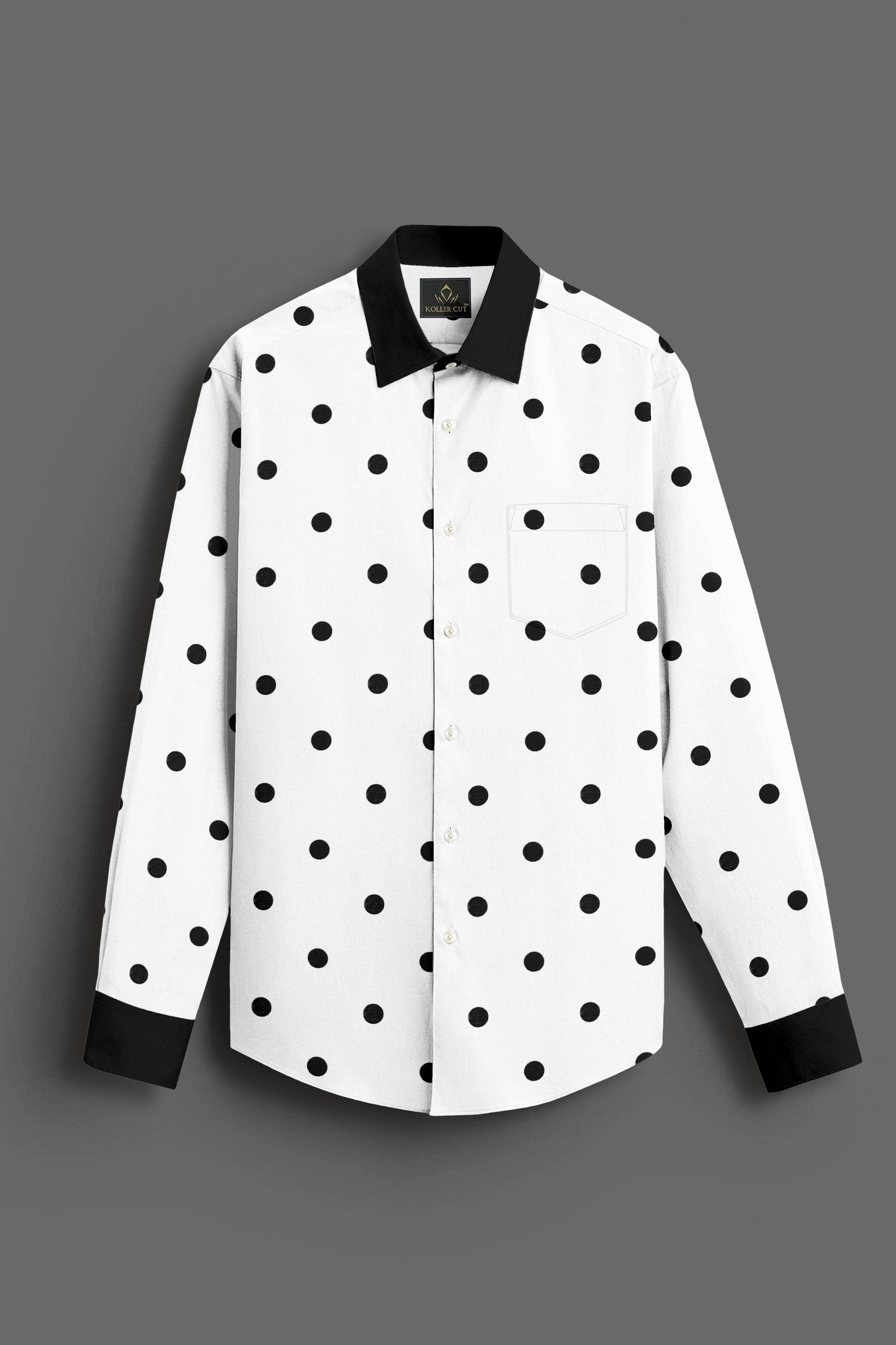 Wisteria White and Sable Black Polka Dots Printed Designer Cotton Shirt