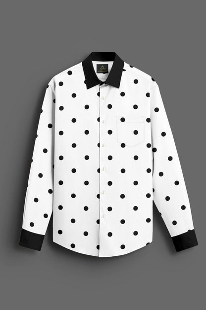 Wisteria White and Sable Black Polka Dots Printed Designer Cotton Shirt