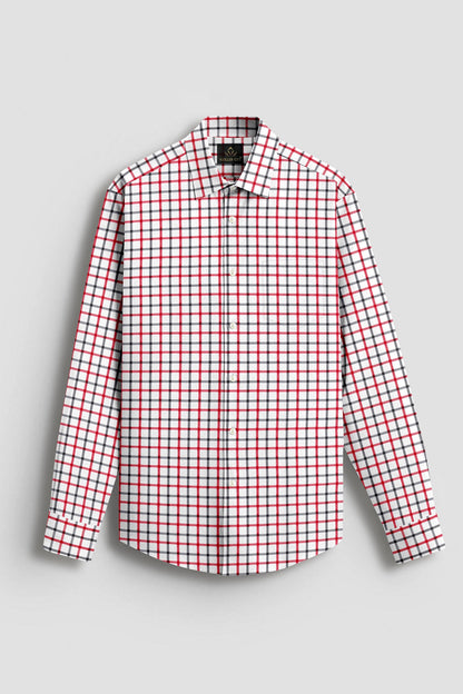 Milk White with Hollyberry and Carbon Black Checks Cotton Shirt