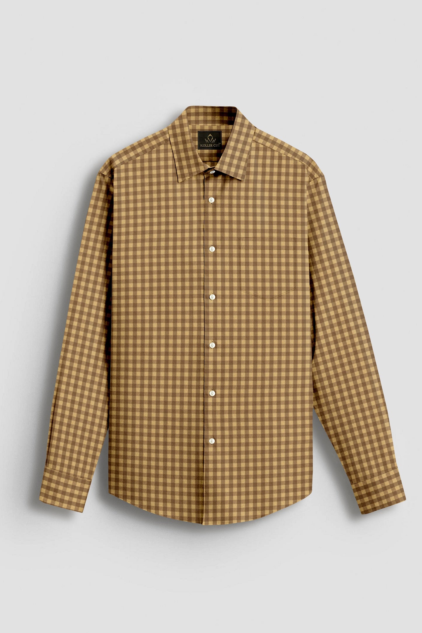 Fenugreek Yellow and Beetle Brown Gingham Checks 2 Ply Cotton Shirt