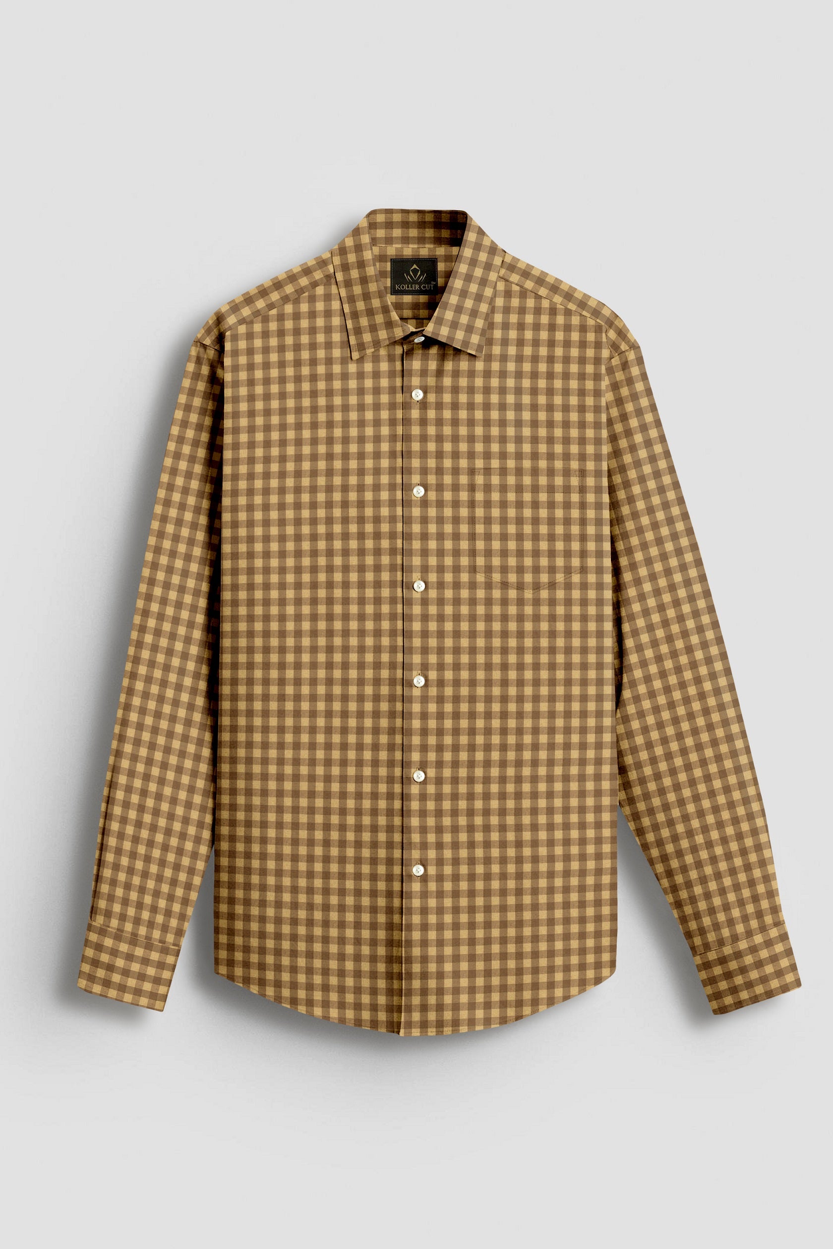 Fenugreek Yellow and Beetle Brown Gingham Checks 2 Ply Cotton Shirt