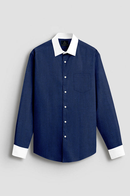 Estate Blue Two Toned Premium Oxford Designer Cotton Shirt