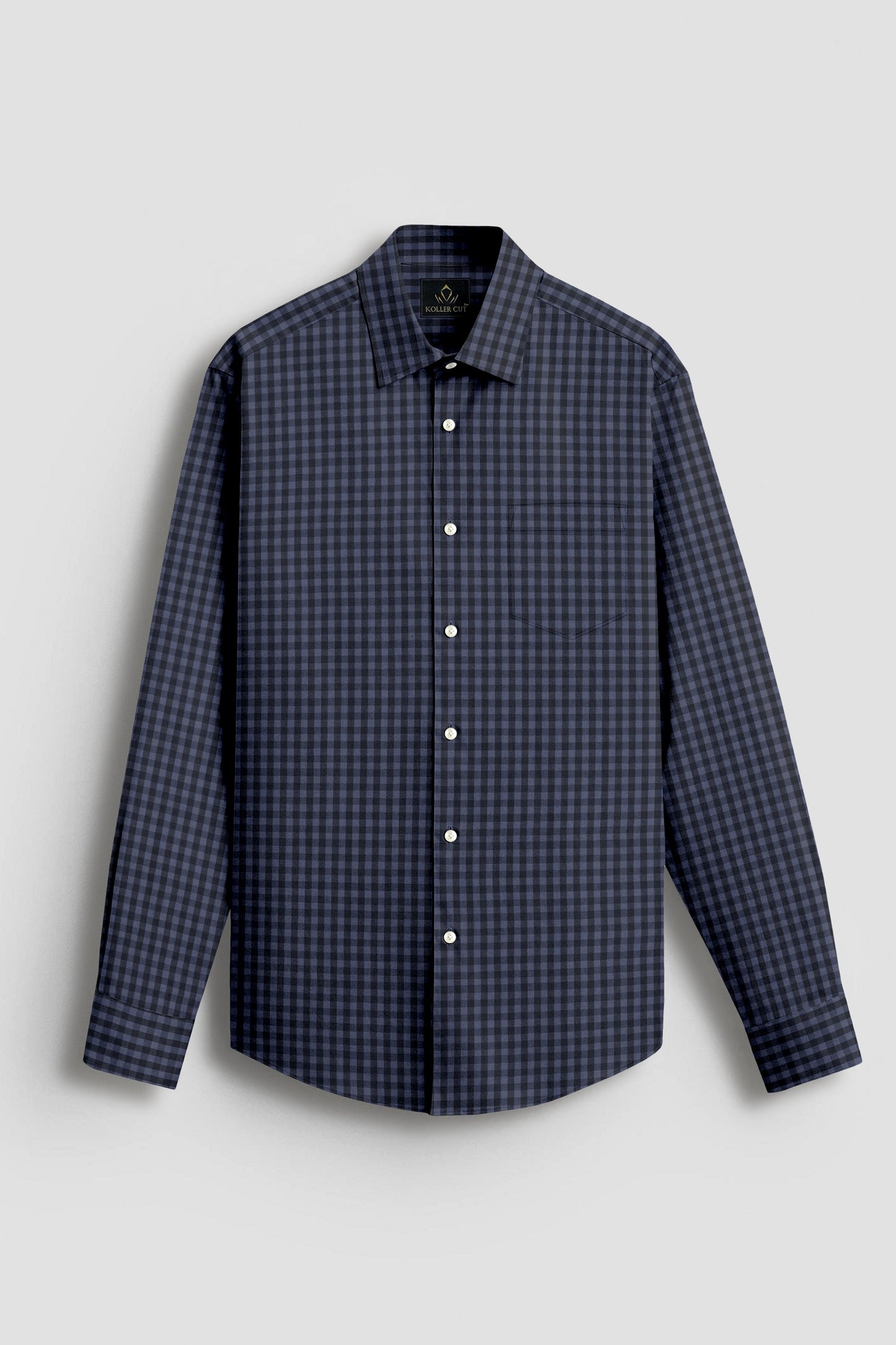 Sable Black with Slate Blue and Flint Grey Gingham Checks Cotton Shirt