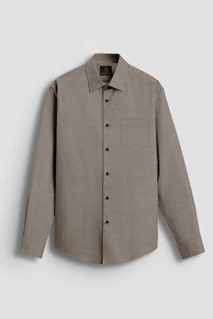 Parsnip Beige and Coal Black Herringbone Stripes Oxford Cotton Shirt