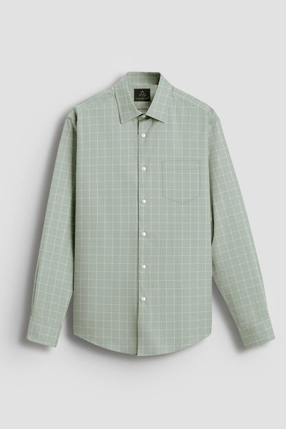 Pistachio Green and Salt White Graph Checks Cotton Shirt 