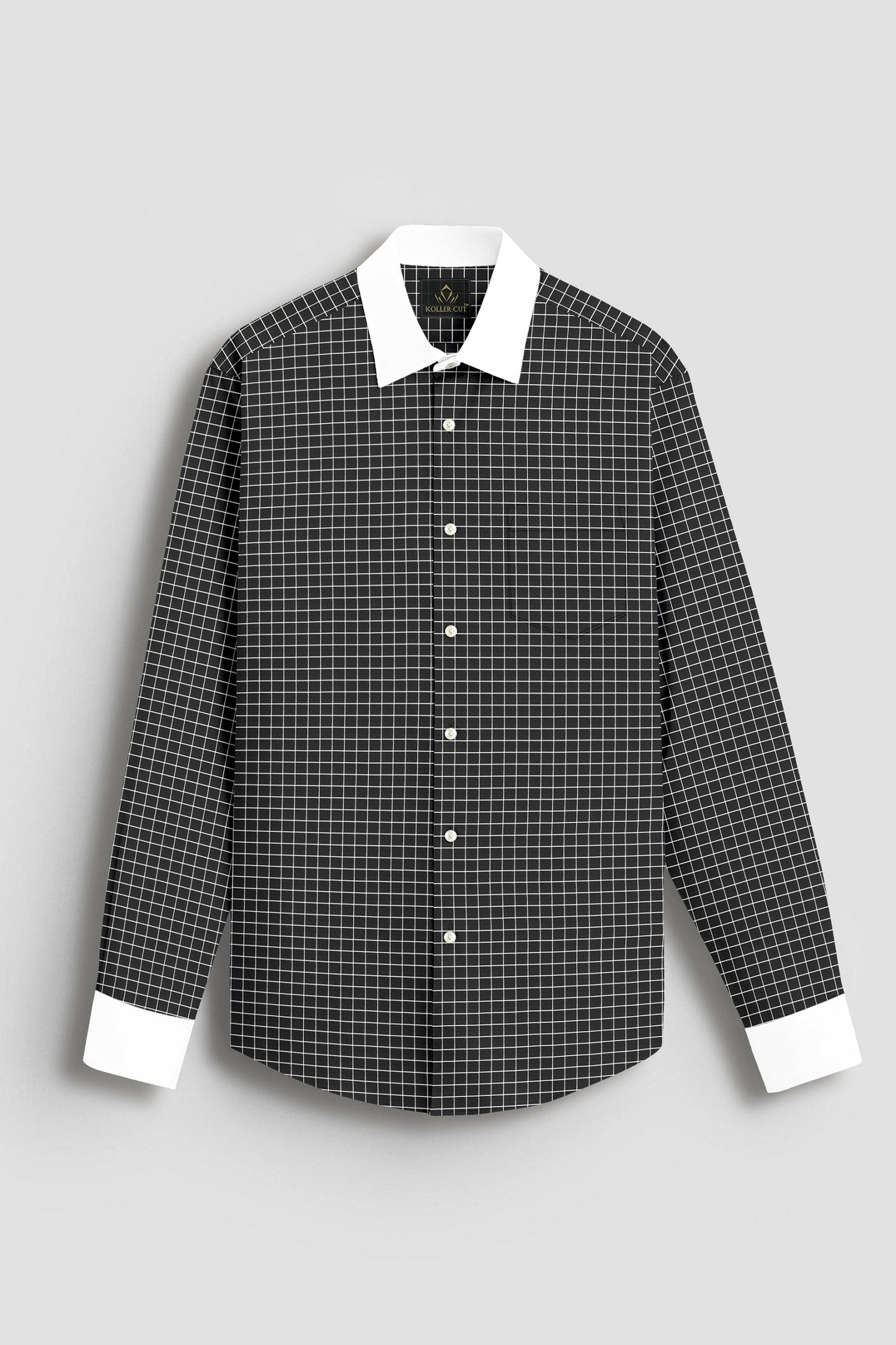 Crow Black and Snow White Checks Designer Cotton Shirt