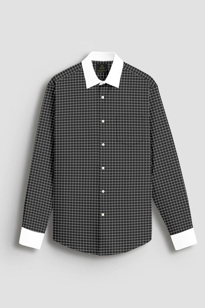 Crow Black and Snow White Checks Designer Cotton Shirt