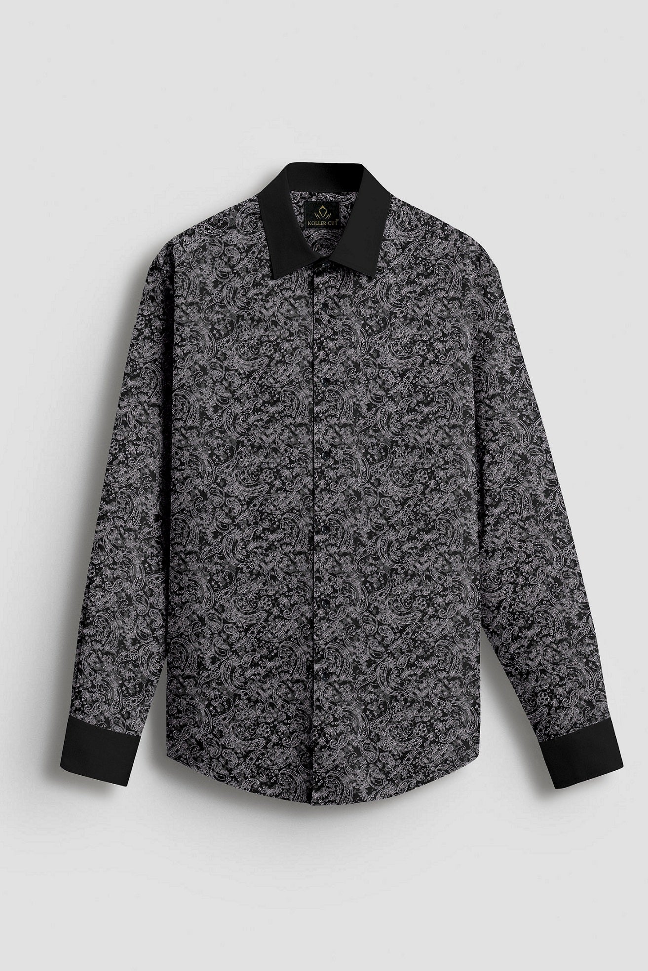 Carbon Black and Meteorite Grey Paisley Pattern Printed Designer Giza Cotton Shirt
