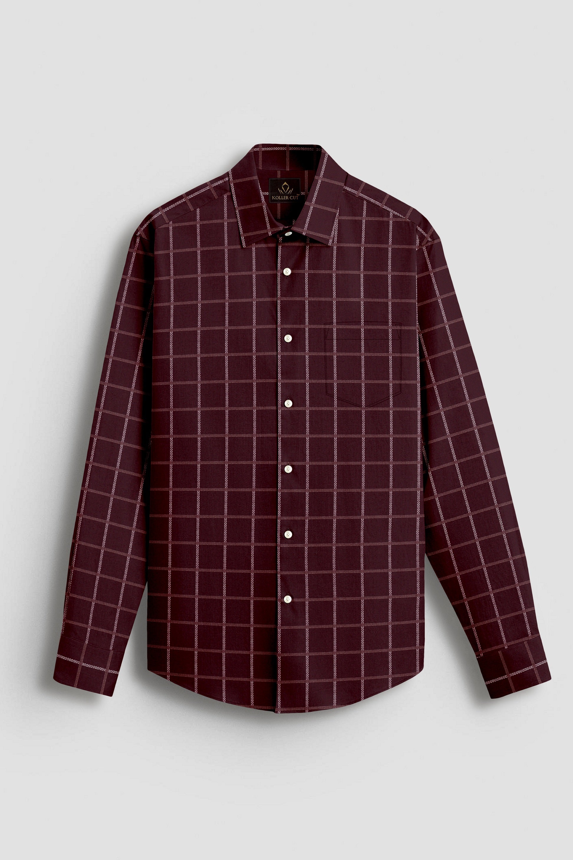 Huckleberry Maroon with White and Argan Brown Dash Checks Cotton Shirt