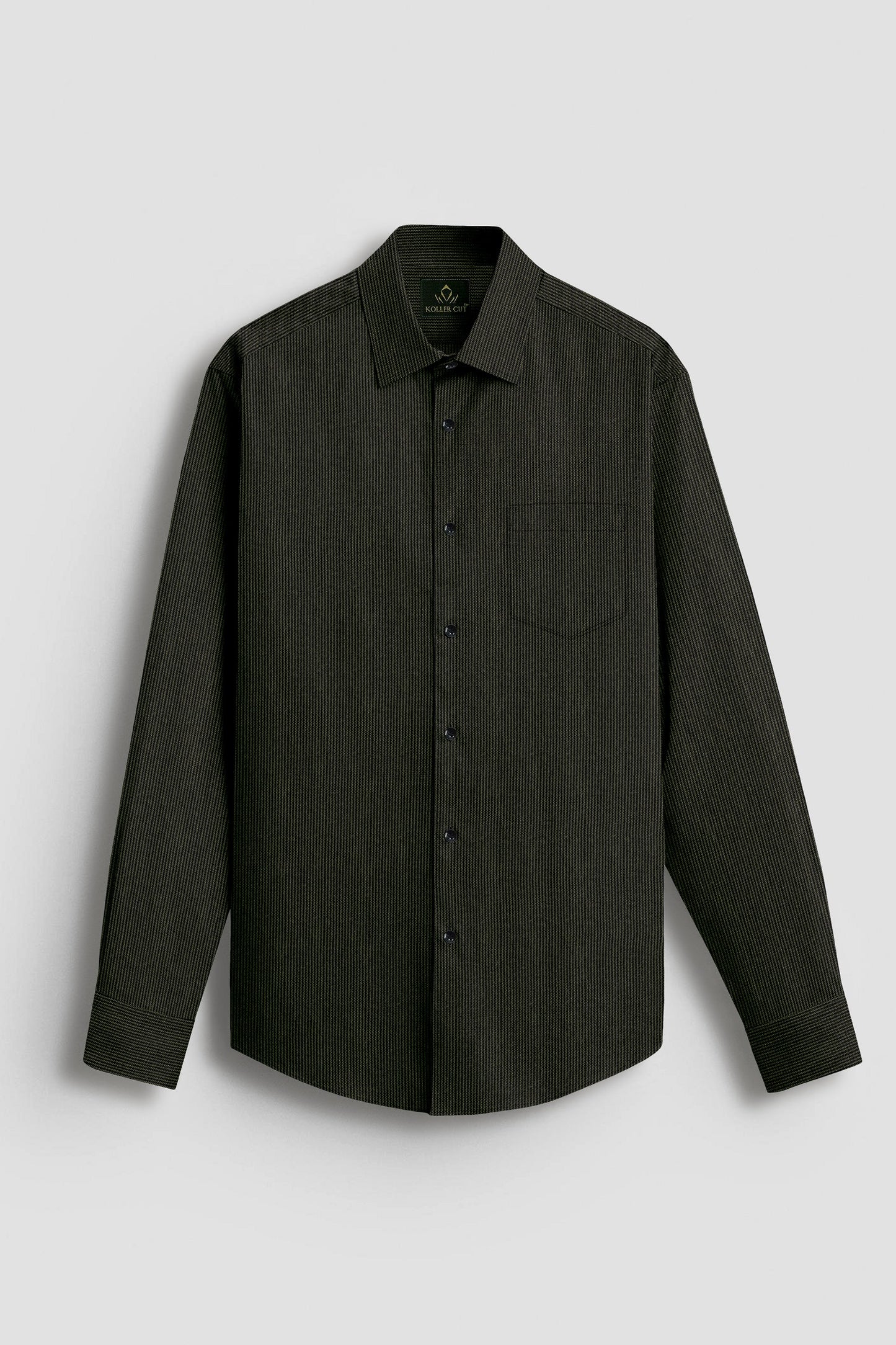 Jade Black and Spruce Green Herringbone Stripes Oxford Cotton Shirt