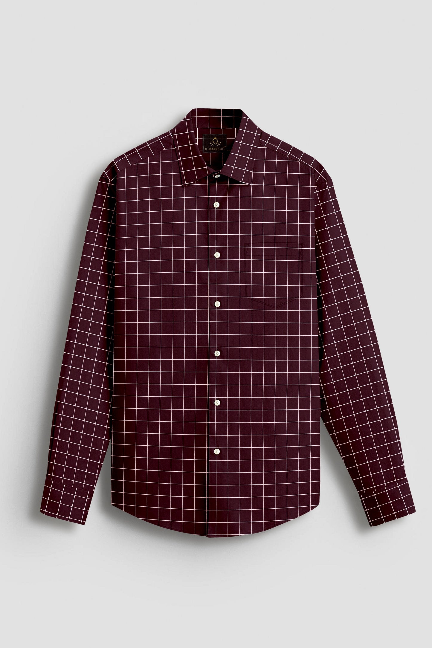 Aubergine Maroon and Salt White Graph Checks Cotton Shirt