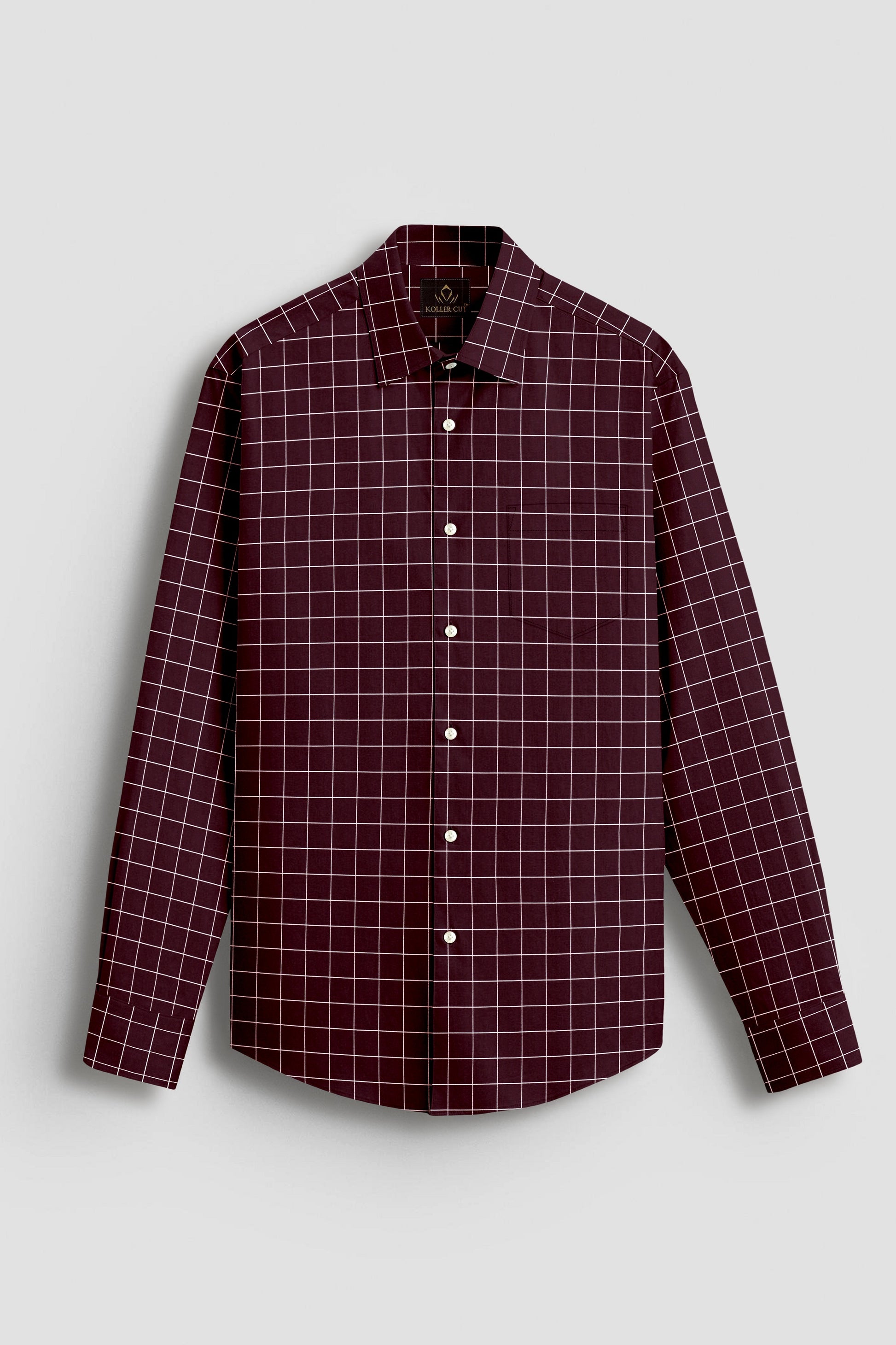 Aubergine Maroon and Salt White Graph Checks Cotton Shirt