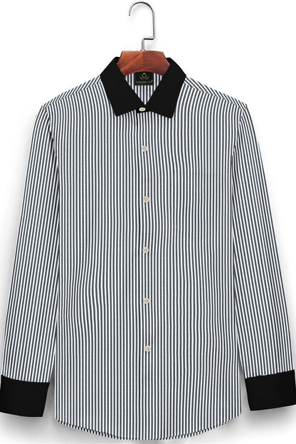 Charcoal Black and White Candy Stripes Designer Cotton Shirt