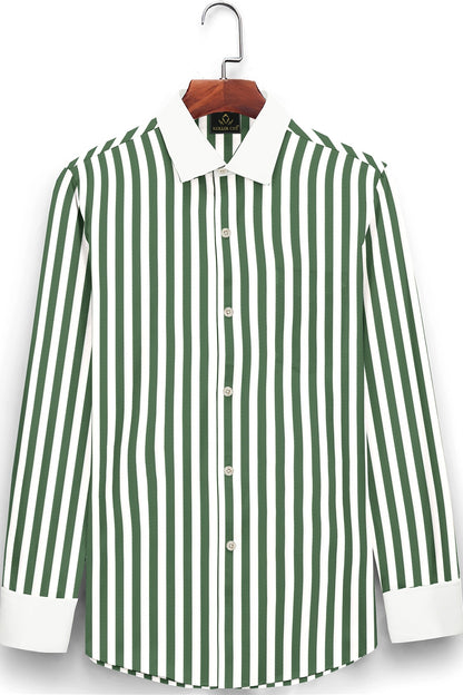 White with Loden Frost Green Candy Stripes Designer Cotton Shirt