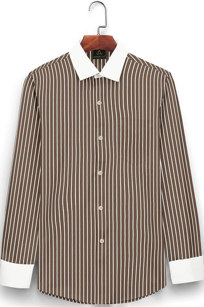 Tortilla Brown and White Pinstripes Designer Cotton Shirt